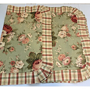 Vintage Waverly Green Floral and Plaid Cottage Rose Standard Shams - Pair